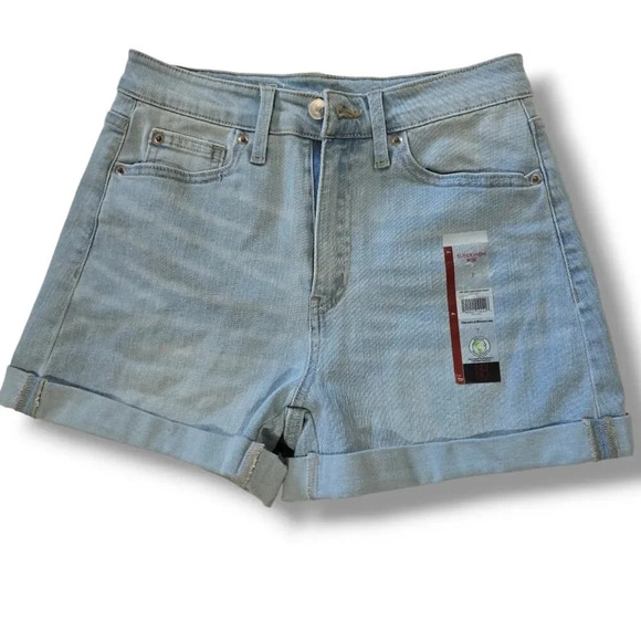 No Boundaries Juniors blue light wash super rise rolled Cuffs denim shorts sz 7 - Picture 1 of 6